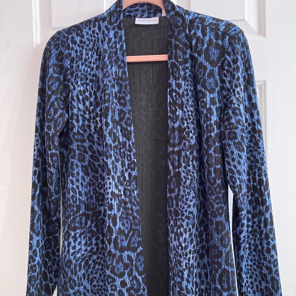 Susan Graver Blue Leopard Cardigan